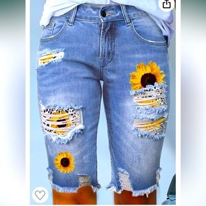 New Sidefeel Women Bermuda Shorts Denim Destroyed Raw Hem Shorts Jeans
